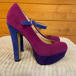 Steve Madden heels size 6.5, dark pink upper, purple platform and blue heel